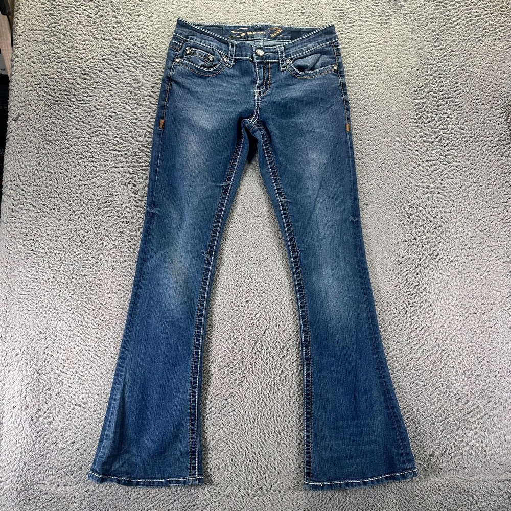 Seven7 Tulip Jeans Womens 28x33 Blue Cotton Denim Flared Faded Western Stretch